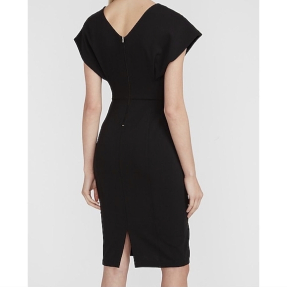 Express Cap Sleeve V Back Sheath Dress, Color Black Size SP - Picture 2 of 15